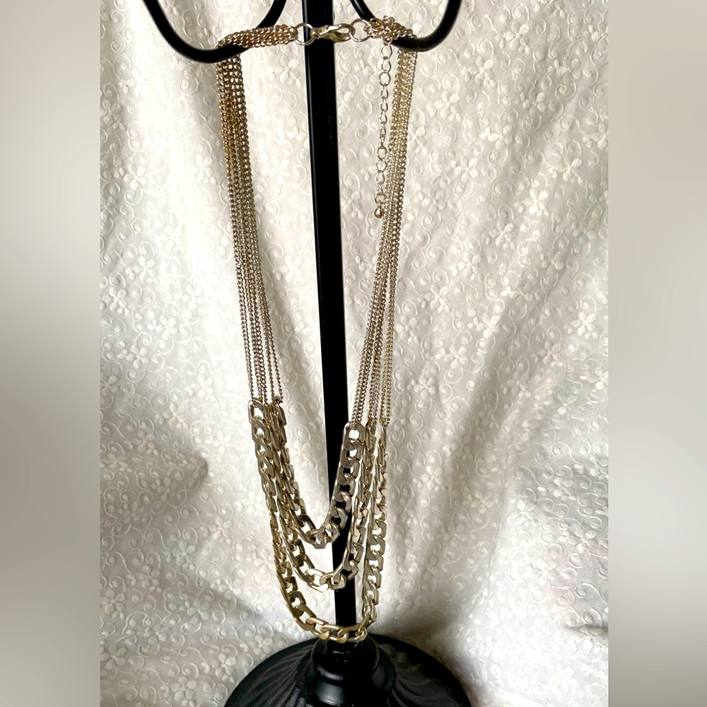 Multi Layer Chains Silver Color Statement Necklac… - image 1